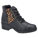 Bota Coturno Feminino Sola Borracha 4cm - Couro Preto/ Onça