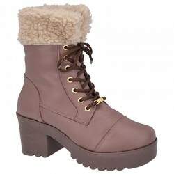 Bota Coturno opção de sola Preta ou Café Salto 6cm - Taupe