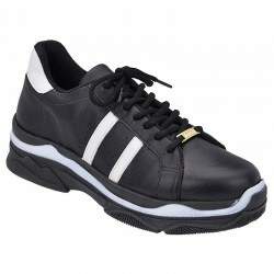 Sapatênis Feminino em Couro - Preto/ Branco