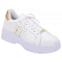 Sapatênis Feminino em Couro - Branco/ Dourado