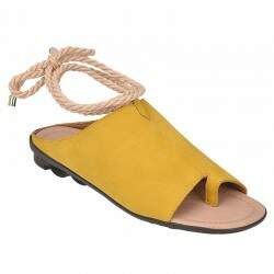 Sandália Rasteira Solado Expandido - Nobuck Yellow/ Cordão Bege