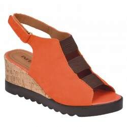 Sandália Comfort Solado PU 6,5cm - Nobuck Orange/ Elástico Café/ Cepa Cortiça