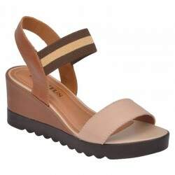 Sandália Comfort Solado PU 6,5cm - Nude/ Conhaque/ Elástico Café/ Bege/ Mestiço Linhaça