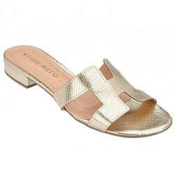 Sandália Saltinho 1cm opção de Tamanhos Grandes - Cobra Metal Light Gold