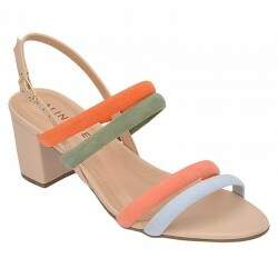 Sandália Verão Salto Baixo 6cm - Camurça Aqua/ Coral/ Verde/ Orange/ Np. Sant Amêndoa