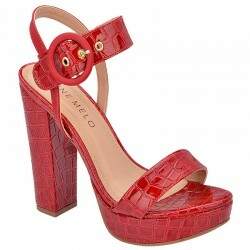 Sandália Meia Pata Salto Grosso 11,5cm - Croco Capri Jambo/ Napa Santorini Ferrari