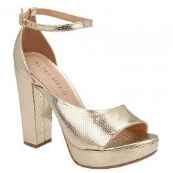 Sandália Meia Pata Salto Grosso 11,5cm - Cobra Metal Light Gold
