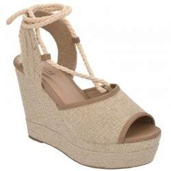 Sandália Salto Anabela 11cm - Santorine Castor/ Juta Verão/ Corda Natural/ Cordão Pêssego