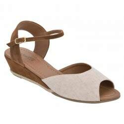 Sandália Salto Anabela 4,5cm - Linho Natural/ Camurça Macau Caramelo
