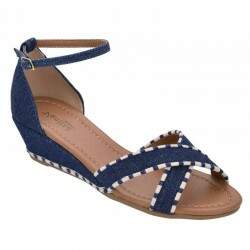 Sandália Salto Anabela 4,5cm - Jeans 115/ Deb. Tecido Listrado 2772