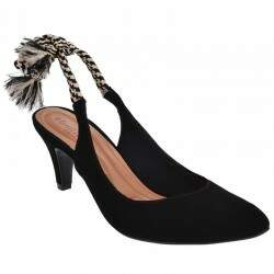 Scarpin Tradicional Salto 6cm - Nobuck Liso Preto/ Cordão Pied Poule/ Salto Nobuck Preto