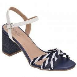 Sandália Verão Salto Grosso 7cm - MI 2137 Marinho/ Branco/ Santorine Branco