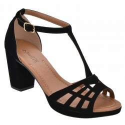 Sandália Plataforminha Salto Grosso 7,5cm - Nobuck Liso Preto