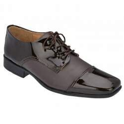 Sapato Social Sola TR Borracha Conforto - Verniz Café/ Couro Café