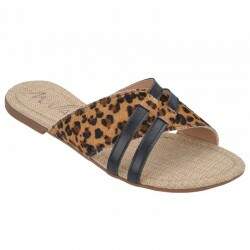 Sandália Rasteira Saltinho 1cm - Couro Preto/ Onça