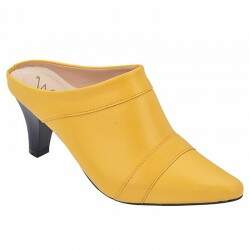 Mule Tamanco Comfort Salto 6cm Sola Borracha - Couro Amarelo