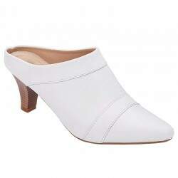 Mule Tamanco Comfort Salto 6cm Sola Borracha - Couro Branco