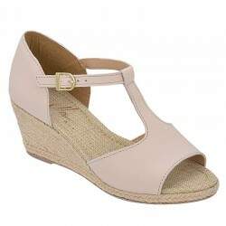 Sandália Salto Anabela 6cm - Couro Nude