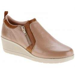 Sapato Fechado Anabela Comfort Salto 4cm - Np. Fior Areia/ Whisky