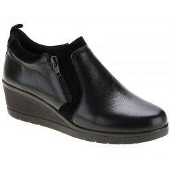 Sapato Fechado Anabela Comfort Salto 4cm - Np. Fior Preto/ Camurça Preta