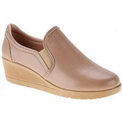 Sapato Fechado Anabela Comfort Salto 4cm - Np. Fior Areia