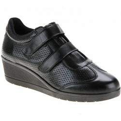 Sapato Fechado Anabela Comfort Salto 4cm - Np. Fior Preto/ Perfurado