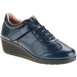 Sapato Fechado Anabela Comfort Salto 4cm - Np. Fior Marinho/ Perfurado