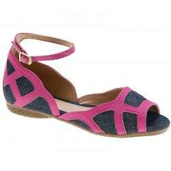 Sandália Rasteira Festa Saltinho 1cm - Jeans/ Tear Pink
