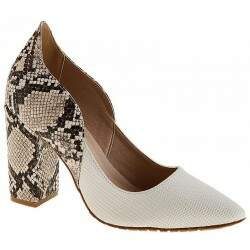 Scarpin Salto Grosso ou Fino 7cm - Tear Marfim/ Cobra