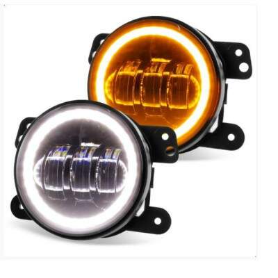 Par de Farol de Milha Neblina Universal 4 Pol 10cm + Angel Eyes DRL e Seta - LED Luz Branca 60W