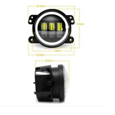 Par de Farol de Milha Neblina Universal 4 Pol 10cm + Angel Eyes DRL e Seta - LED Luz Branca 60W