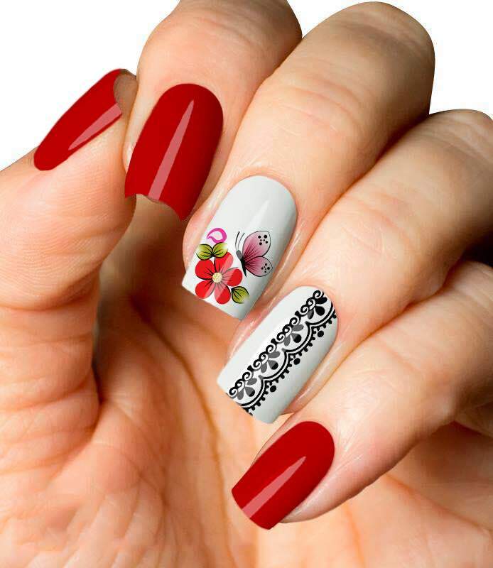 Película ou Adesivo para Unhas Flor Vermelha Borboleta e Armario Tok Stok Vai E Vem ~ Película ou Adesivo para Unhas Flor Vermelha Borboleta e