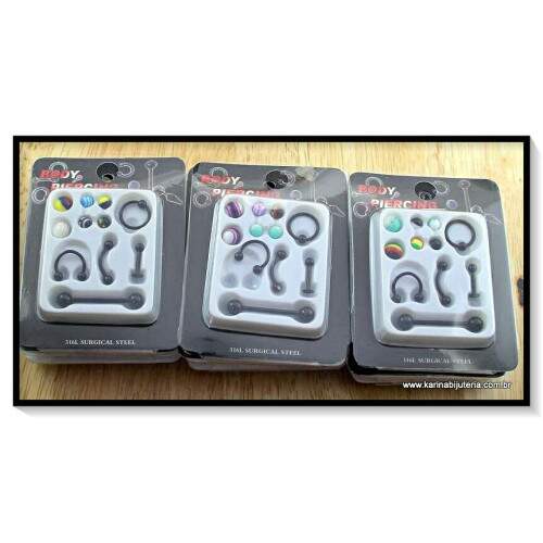 Pacote Com 12 Kit Piercing Preto PI2232