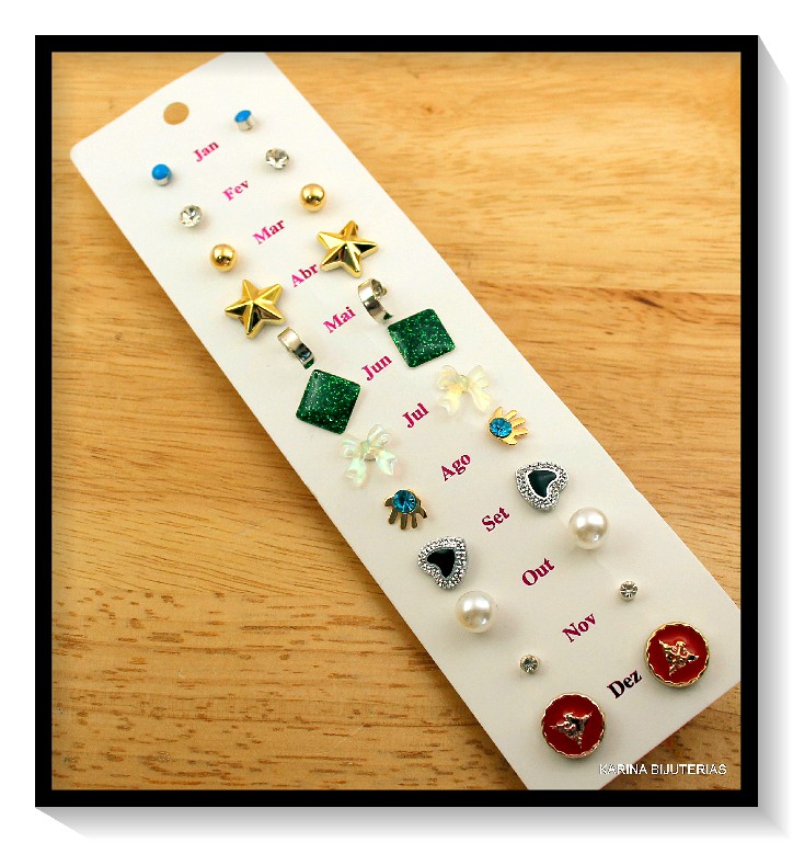Cartela Com 12 Pares de Brincos De Jan a Dez M3