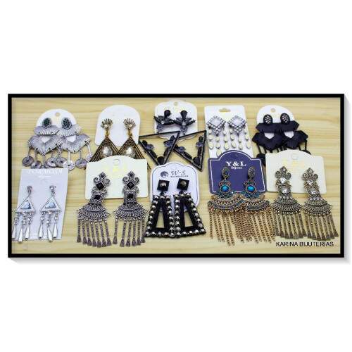 Kit Com 100 Brincos Sortidos Dourado/Prata Envelhecidos BR10851