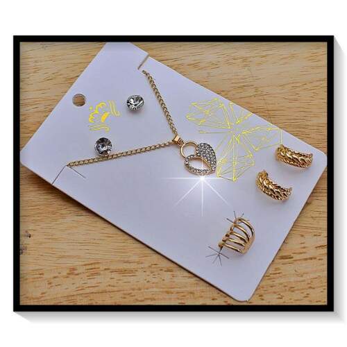 Colar + 2 Pares De Brincos + Falso Piercing CO2268