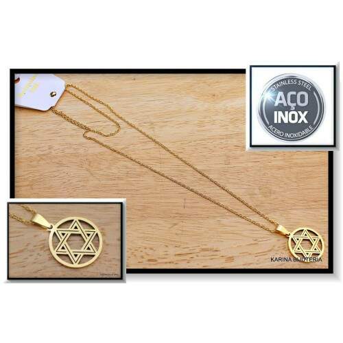 Colar AO Com Pingente Dourado Estrela De David CO2280