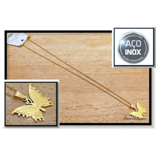 Colar AO Com Pingente Dourada Borboleta CO2285
