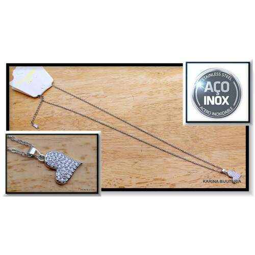Colar AO Com Pingente Prata Corao CO2291