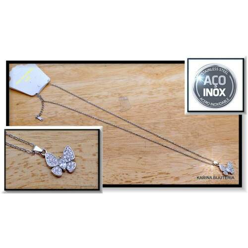 Colar AO Com Pingente Prata Borboleta CO2297