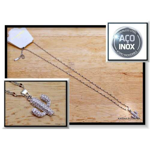 Colar AO Com Pingente Prata Cactos CO2299