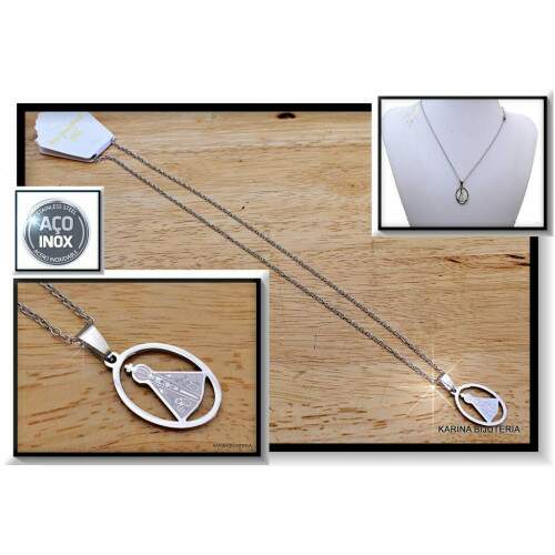 Colar AO Com Pingente Prata N S Aparecida CO2363