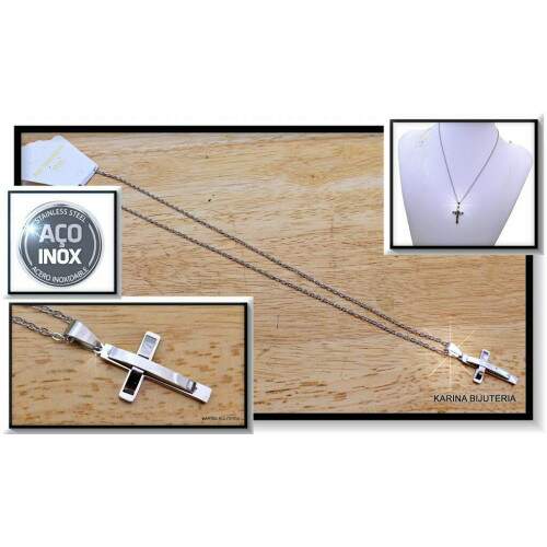Colar AO Com Pingente Prata Cruz 3 D CO2375