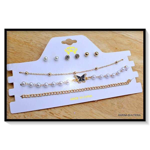 Colar 3 Peas + 3 Pares De Brincos CO2403