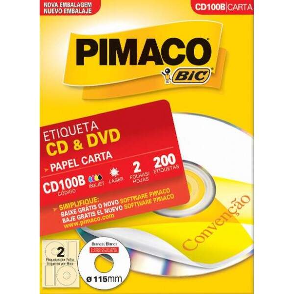 ETIQUETA PARA CD/DVD CARTA REF. CD100B PIMACO CAIXA COM 