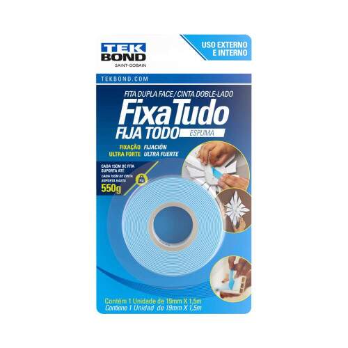 Fita Fixa Tudo Dupla Face Espuma 12mmx1,5m - Tekbond