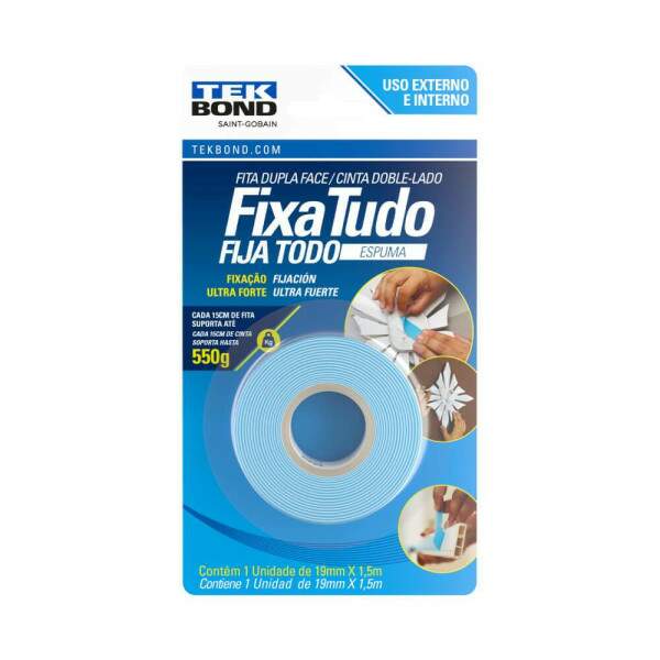 Fita Fixa Tudo Dupla Face Espuma 12mmx1,5m - Tekbond