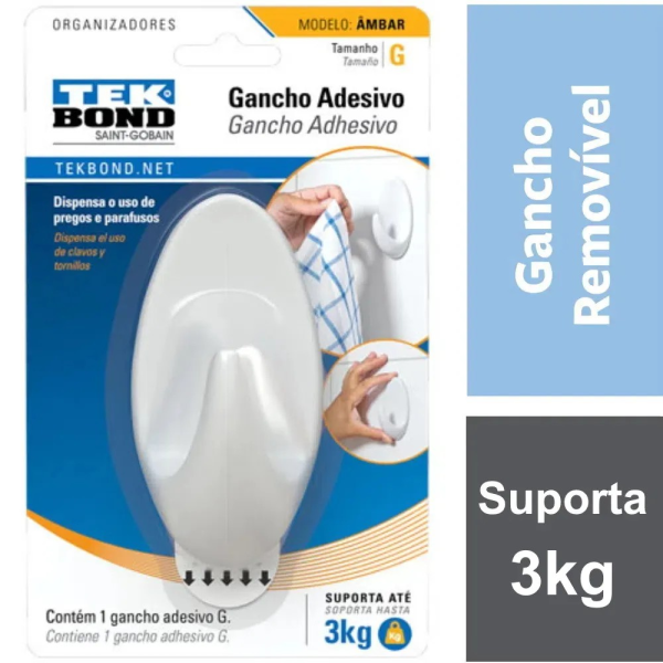 Gancho Adesivo Ambar Plstico Branco G - Tekbond