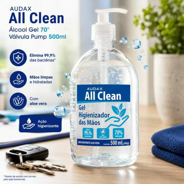 Álcool Gel 70° All Clean Pump 500ml Audax com Aloe Vera