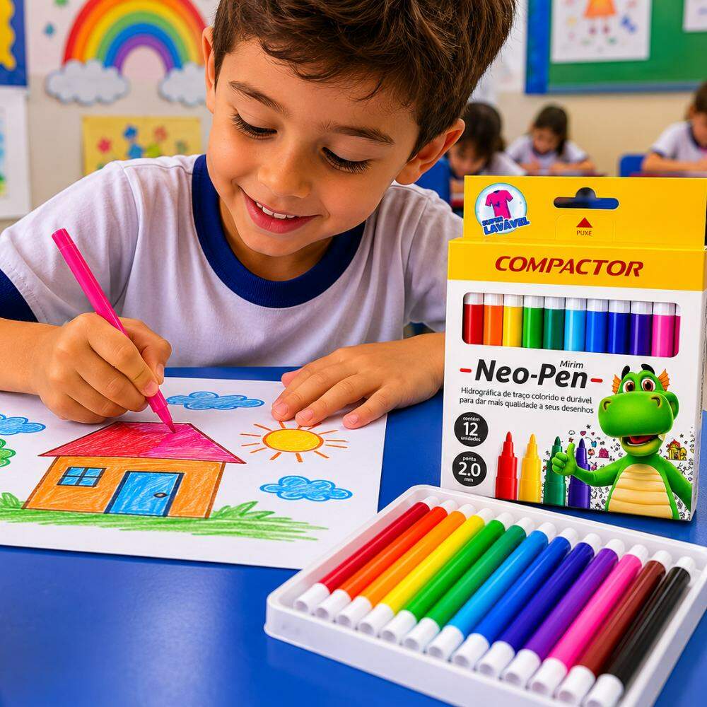 Canetinhas Hidrográficas Neo-Pen 77000 Compactor 12 Cores Traço